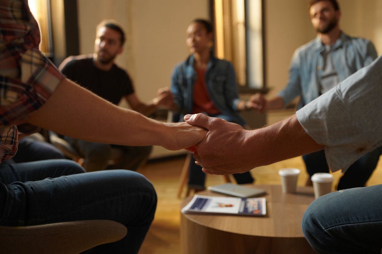 Анонимные алкоголики держатся за руки